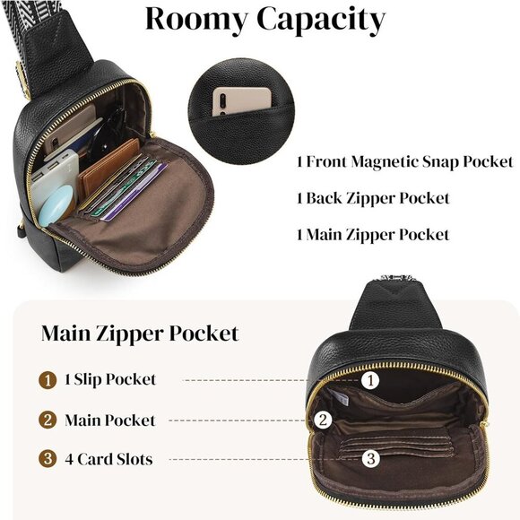 Leather Sling Bag Small Crossbody Purse Women Men Travel Casual Organizer - Picture 4 of 6